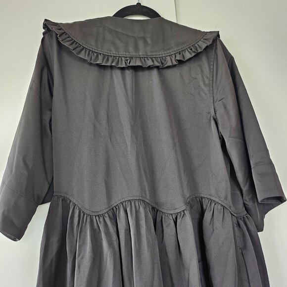GANNI Smoked Satin Ruffle Collar Wavy Dress Black XXS/XS - Picture 6 of 11